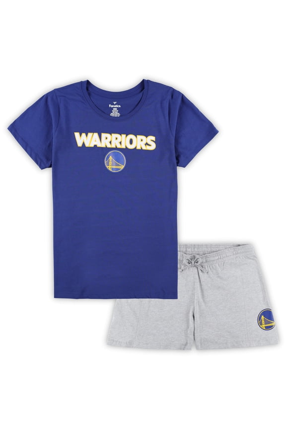 Women's Fanatics Royal/Heather Gray Golden State Warriors Plus Size T-Shirt & Shorts Combo Set