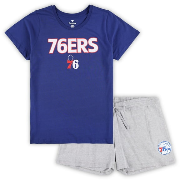 Women's Fanatics Royal/Heather Gray Philadelphia 76ers Plus Size T-Shirt & Shorts Combo Set