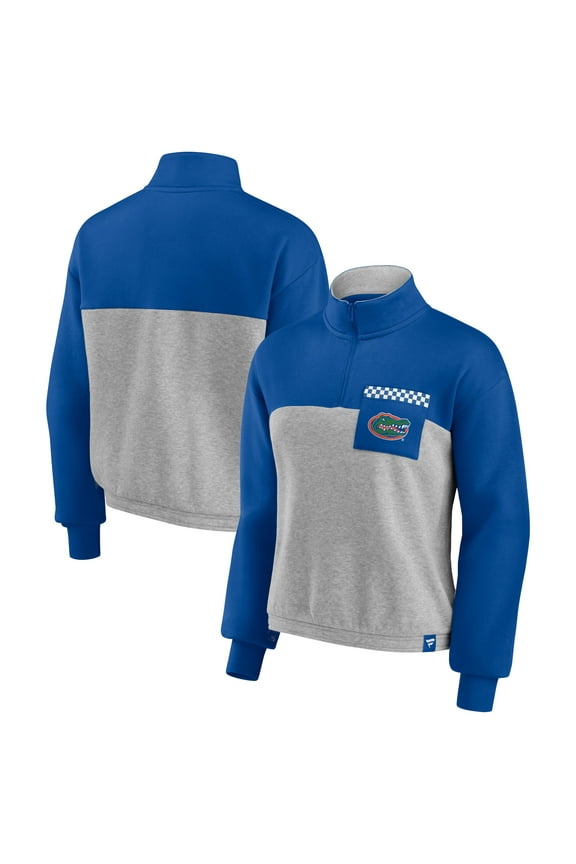 Women's Fanatics Royal/Heathered Gray Florida Gators Sideline to Sideline Colorblock Quarter-Zip Jacket