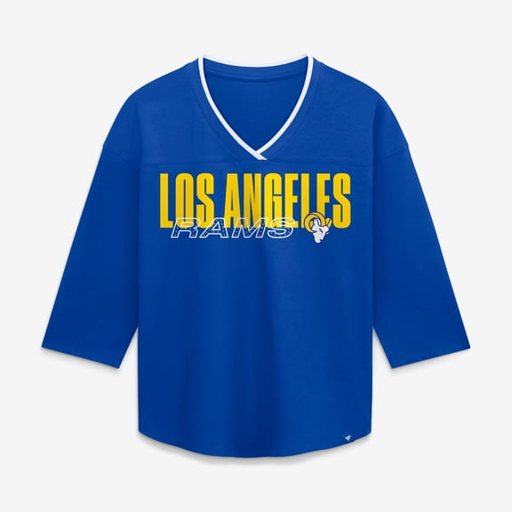 Women's Fanatics Royal Los Angeles Rams Plus Size Deceptive Juke 3/4-Sleeve V-Neck T-Shirt