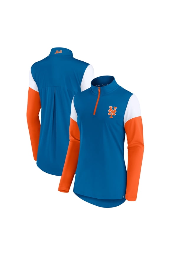 Women's Fanatics Royal/Orange New York Mets Authentic Fleece Quarter-Zip Jacket