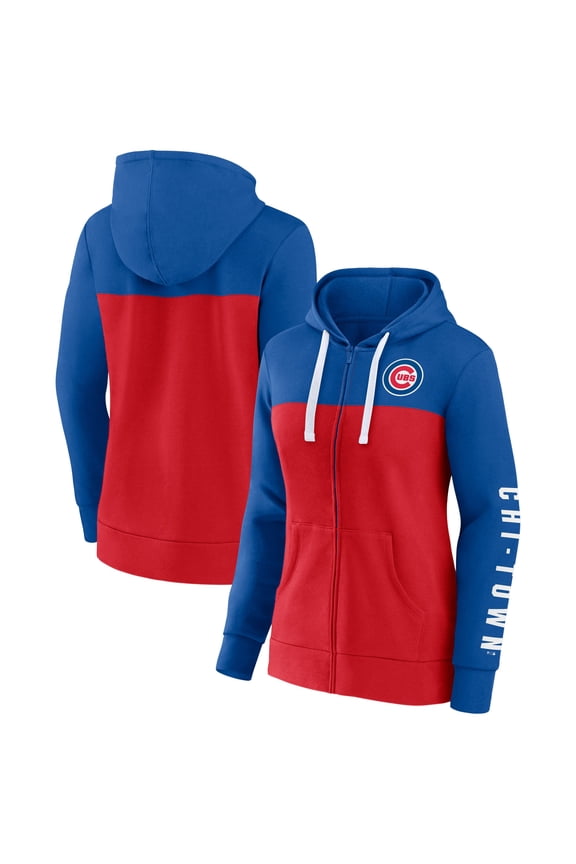 Women's Fanatics Royal/Red Chicago Cubs Take The Field Colorblocked Hoodie Full-Zip Jacket
