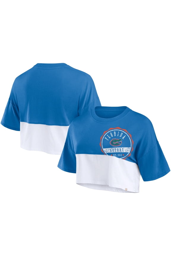 Women's Fanatics Royal/White Florida Gators Oversized Badge Colorblock Cropped T-Shirt