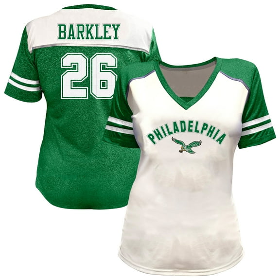 Women's Fanatics Saquon Barkley White Philadelphia Eagles Plus Size Bling V-Neck T-Shirt