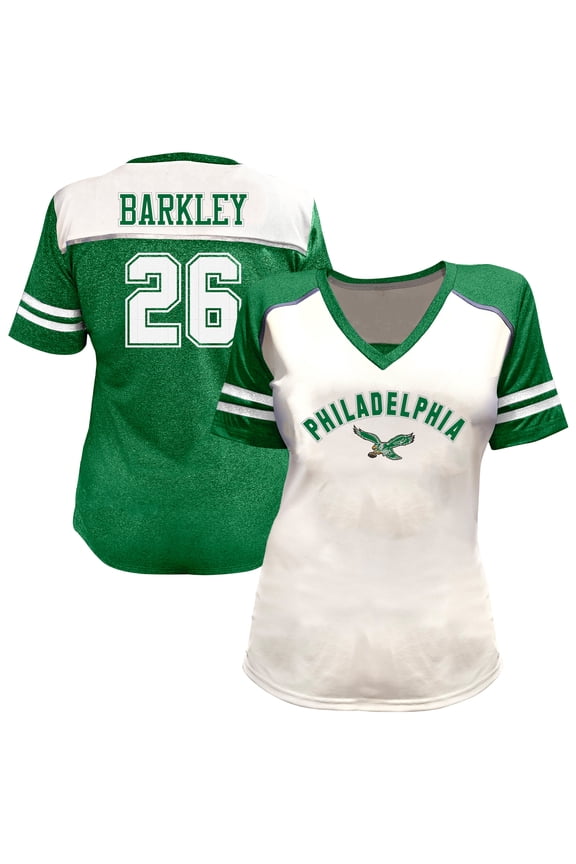 Women's Fanatics Saquon Barkley White Philadelphia Eagles Plus Size Bling V-Neck T-Shirt