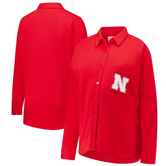 Women's Fanatics   Scarlet Nebraska Huskers Plus Size Button-Up Shacket