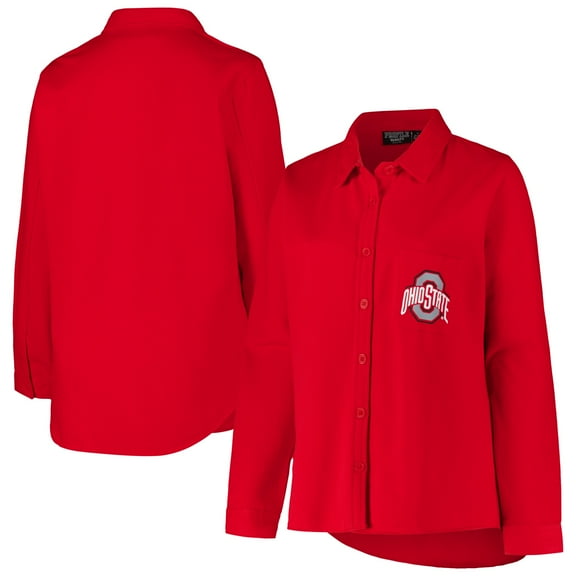 Women's Fanatics   Scarlet Ohio State Buckeyes Plus Size Button-Up Shacket