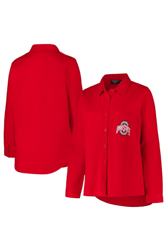 Women's Fanatics Scarlet Ohio State Buckeyes Plus Size Button-Up Shacket