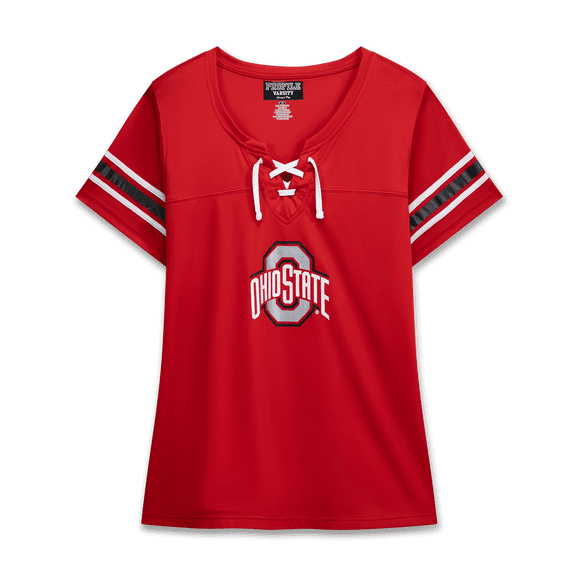 Women's Fanatics Scarlet Ohio State Buckeyes Plus Size Mesh Overlay Lace-Up Jersey T-Shirt