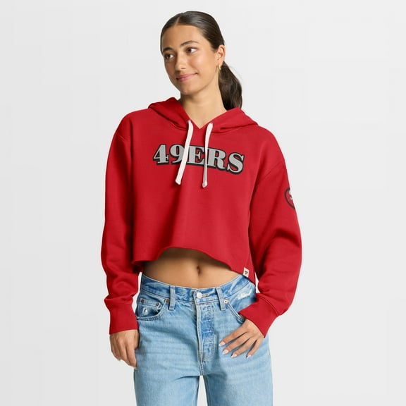 Women's Fanatics Scarlet San Francisco 49ers Oversized Hometown Heritage Cropped Hoodie