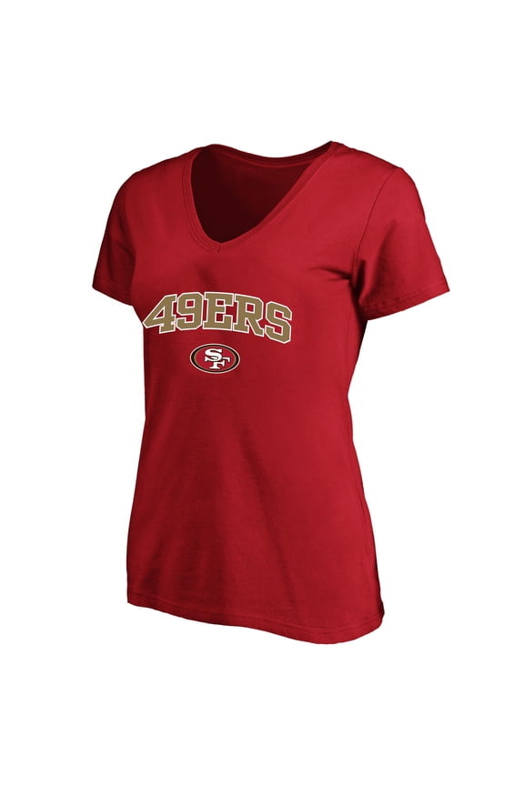 Women's Fanatics Scarlet San Francisco 49ers Plus Size Arch Over Logo V-Neck T-Shirt