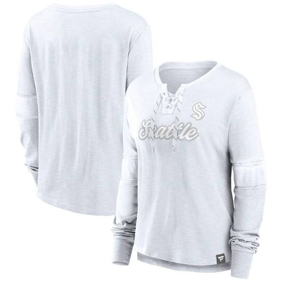 Women's Fanatics  Seattle Kraken White Out Lace-Up Fashion Long Sleeve T-Shirt