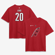 Women's Fanatics Sebastian Aho Red Carolina Hurricanes 2026 Stanley Cup Champions Authentic Stack Name & Number T-Shirt
