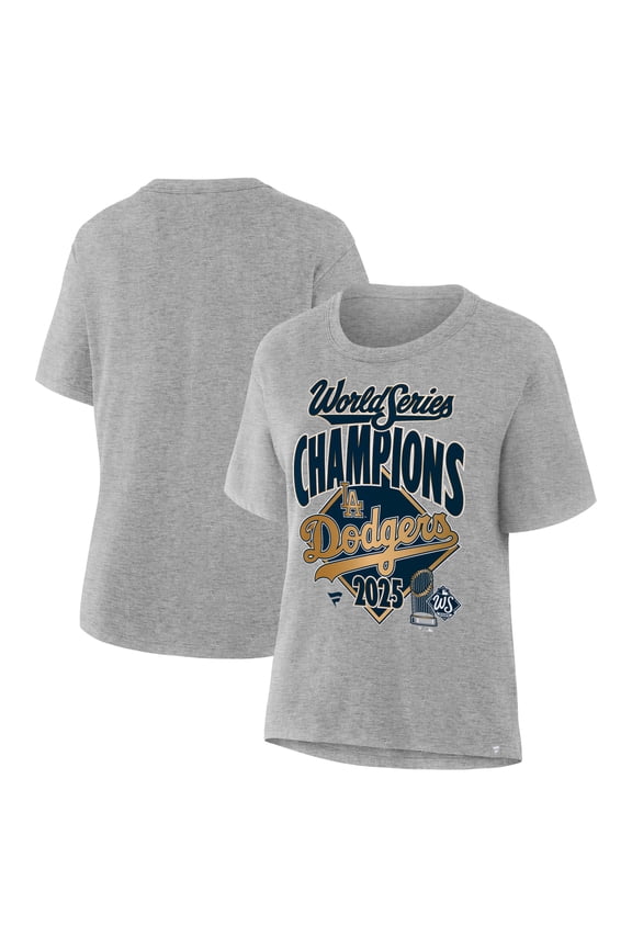 Women's Fanatics Heather Gray Los Angeles Dodgers 2025 World Series Champions Locker Room Replica T-Shirt