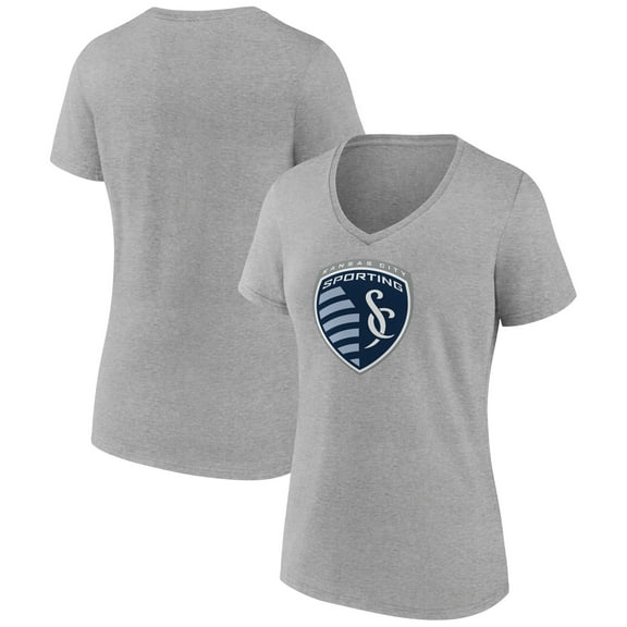 Women's Fanatics Steel Sporting Kansas City Logo V-Neck T-Shirt