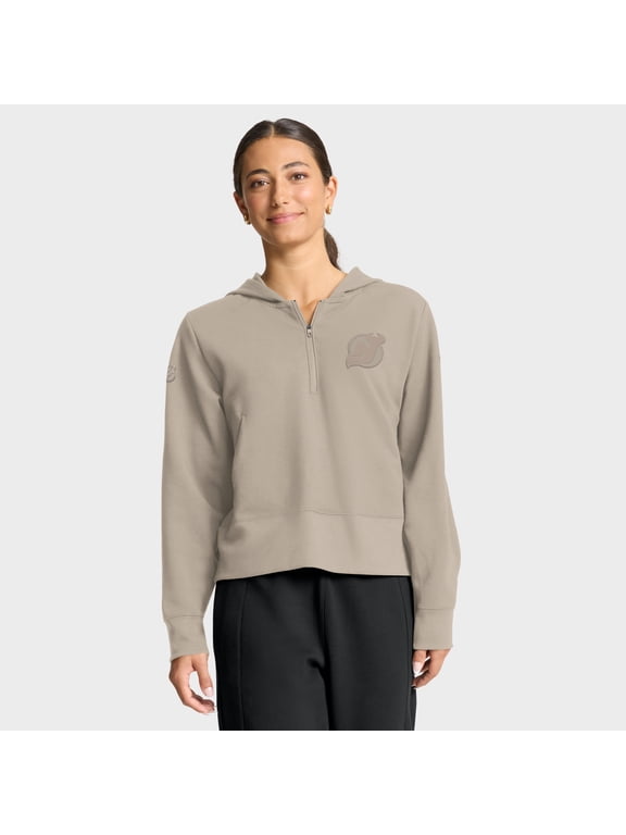 Women's Fanatics Tan New Jersey Devils Authentic Pro Road Tri-Blend Quarter-Zip Hoodie