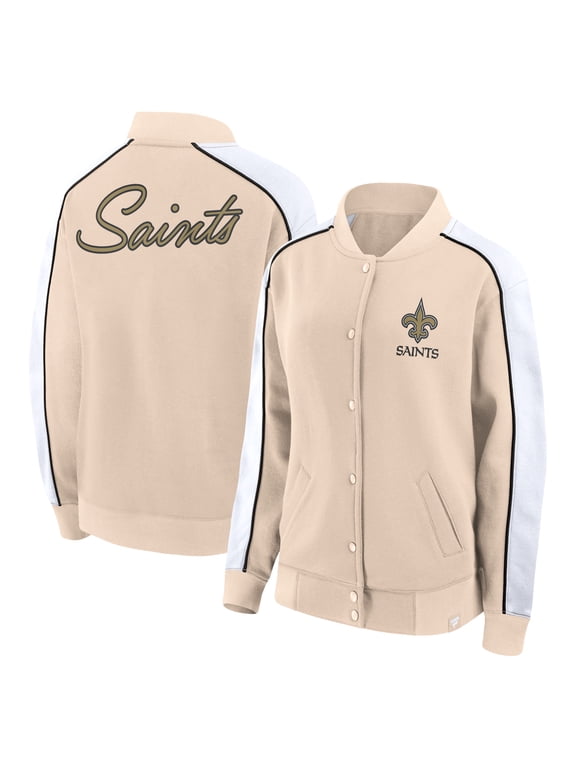 Women's Fanatics Tan New Orleans Saints Lounge Full-Snap Varsity Jacket