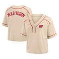thumbnail image 1 of Women's Fanatics Tan Wisconsin Badgers Oversized Dominant Force Cropped V-Neck T-Shirt, 1 of 5
