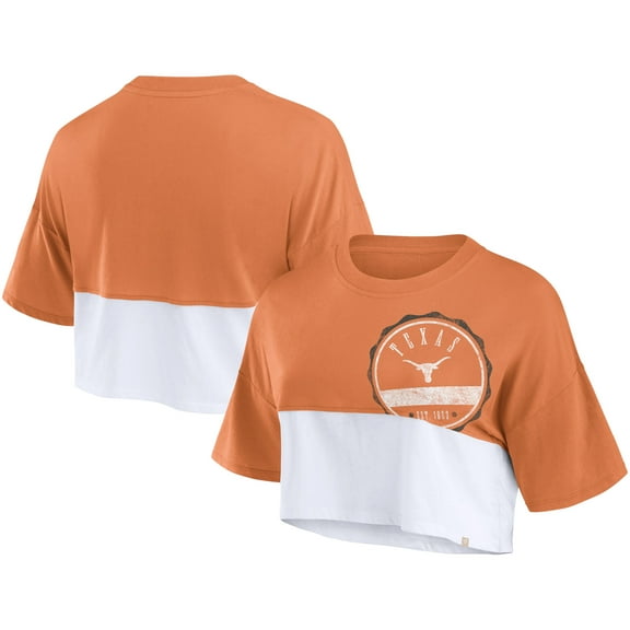 Women's Fanatics Texas Orange/White Texas Longhorns Oversized Badge Colorblock Cropped T-Shirt