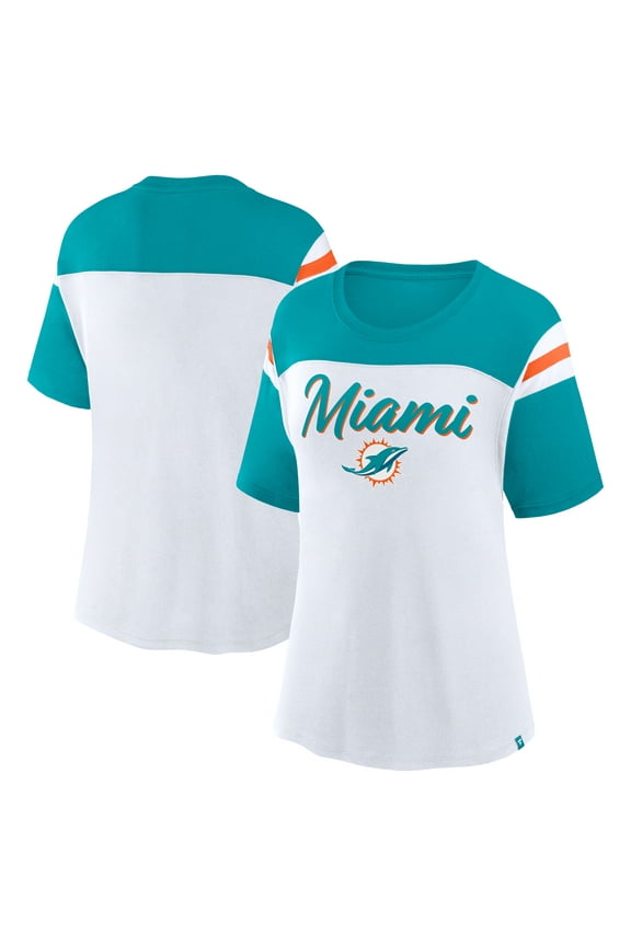 Women's Fanatics White/Aqua Miami Dolphins Cheer Chant Fashion Crop Top