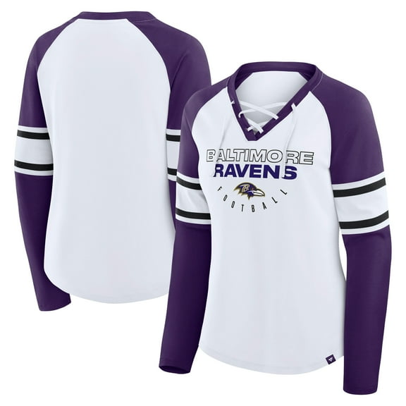 Women's Fanatics White Baltimore Ravens Plus Size Redzone Lace Up Long Sleeve T-Shirt