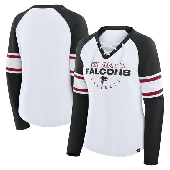 Women's Fanatics White/Black Atlanta Falcons Redzone Blitz Package Raglan Lace-Up V-Neck Long Sleeve T-Shirt