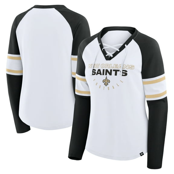 Women's Fanatics White/Black New Orleans Saints Redzone Blitz Package Raglan Lace-Up V-Neck Long Sleeve T-Shirt