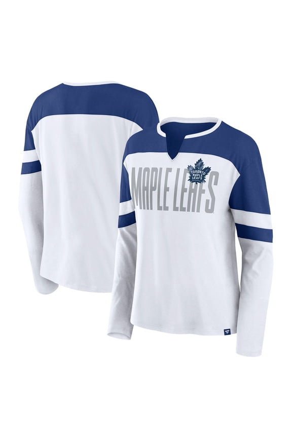 Women's Fanatics White/Blue Toronto Maple Leafs Frozen Long Sleeve Notch Neck T-Shirt
