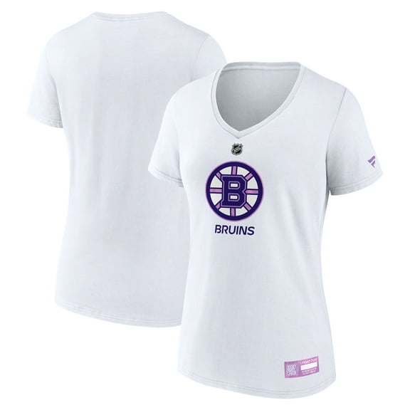 Women's Fanatics White Boston Bruins 2024 Hockey Fights Cancer V-Neck T-Shirt