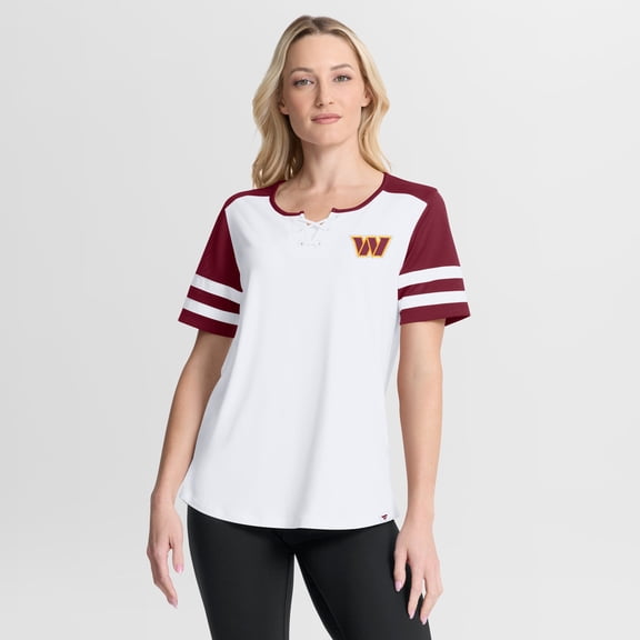 Women's Fanatics White/Burgundy Washington Commanders Touchdown Pass Athena Lace-Up T-Shirt