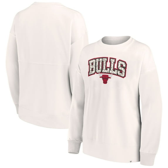 Women's Fanatics White Chicago Bulls Tonal Leopard Pullover Sweatshirt