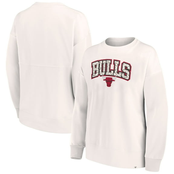 Women's Fanatics White Chicago Bulls Tonal Leopard Pullover Sweatshirt