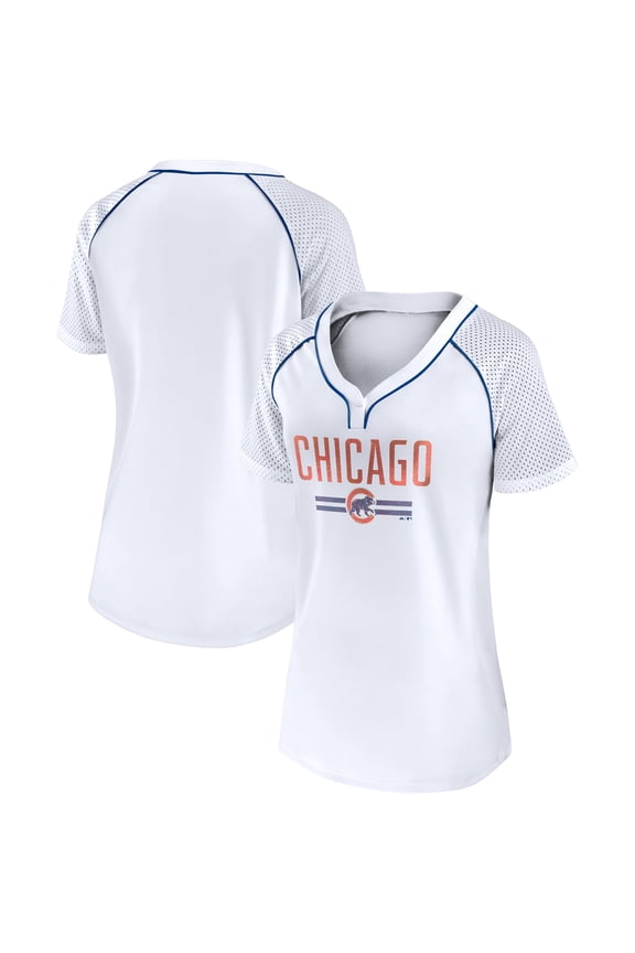 Women's Fanatics White Chicago Cubs Play Calling Raglan V-Neck T-Shirt