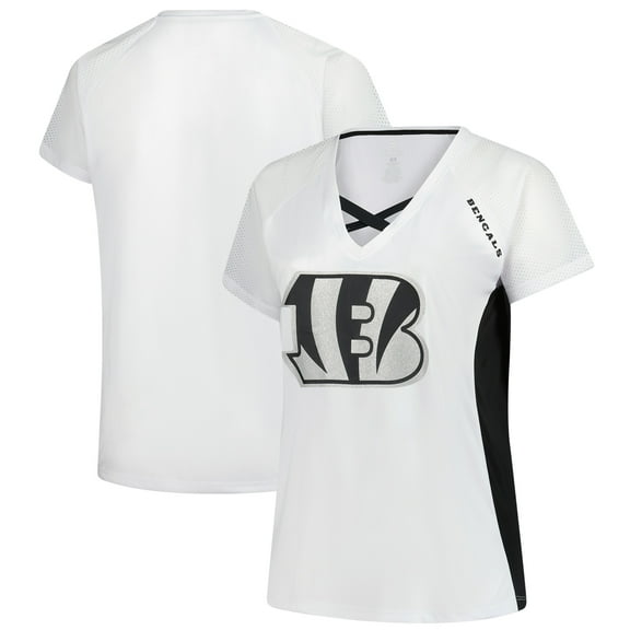 Women's Fanatics  White Cincinnati Bengals Plus Size Glitter Lace-Up V- Neck T-Shirt