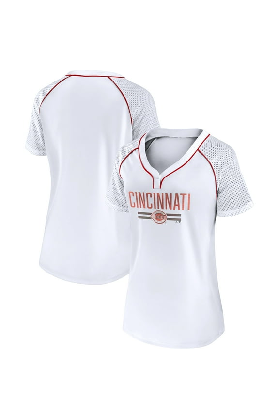 Women's Fanatics White Cincinnati Reds Play Calling Raglan V-Neck T-Shirt