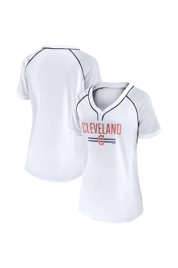 Women's Fanatics White Cleveland Guardians Play Calling Raglan V-Neck T-Shirt