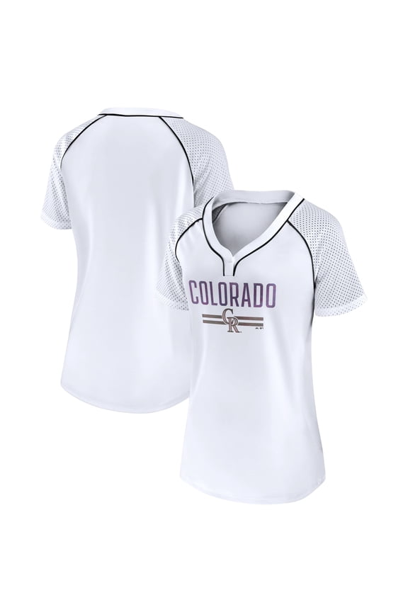 Women's Fanatics White Colorado Rockies Play Calling Raglan V-Neck T-Shirt