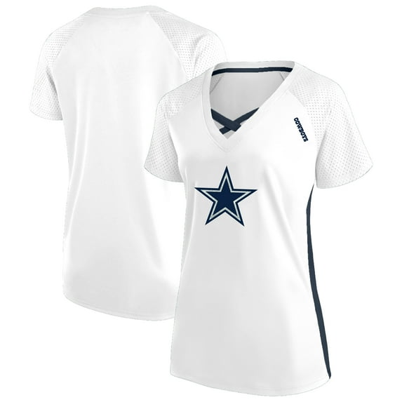 Women's Fanatics White Dallas Cowboys Plus Size Glitter Lace-Up V- Neck T-Shirt