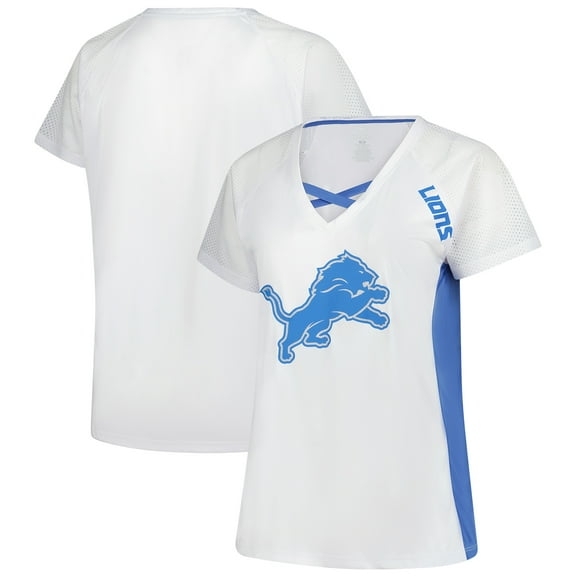 Women's Fanatics  White Detroit Lions Plus Size Glitter Lace-Up V- Neck T-Shirt