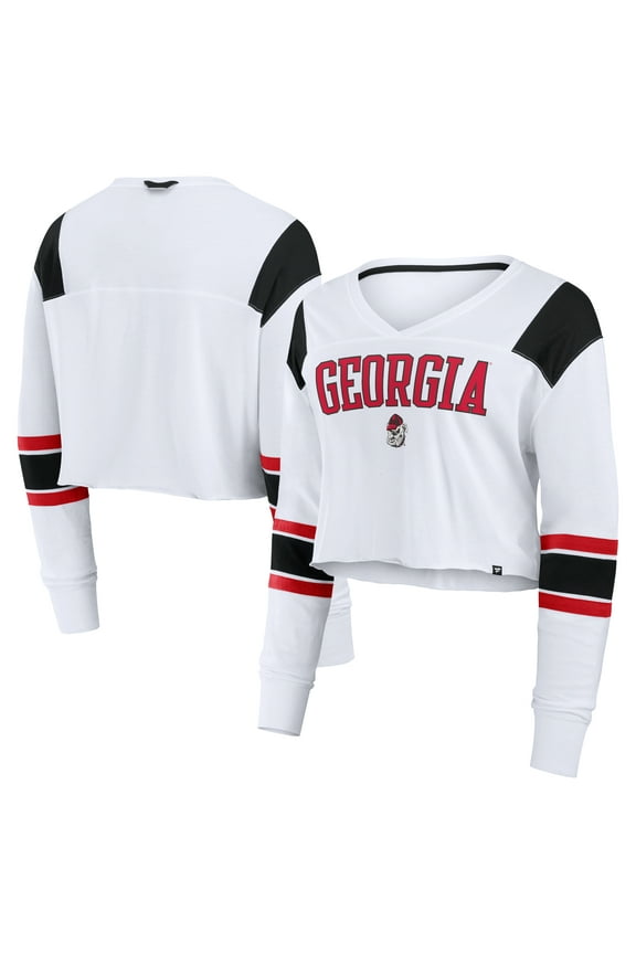 Women's Fanatics White Georgia Bulldogs Training Camp Cropped Long Sleeve V-Neck Fashion Top