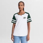 Women's Fanatics White/Green Green Bay Packers Touchdown Pass Athena Lace-Up T-Shirt