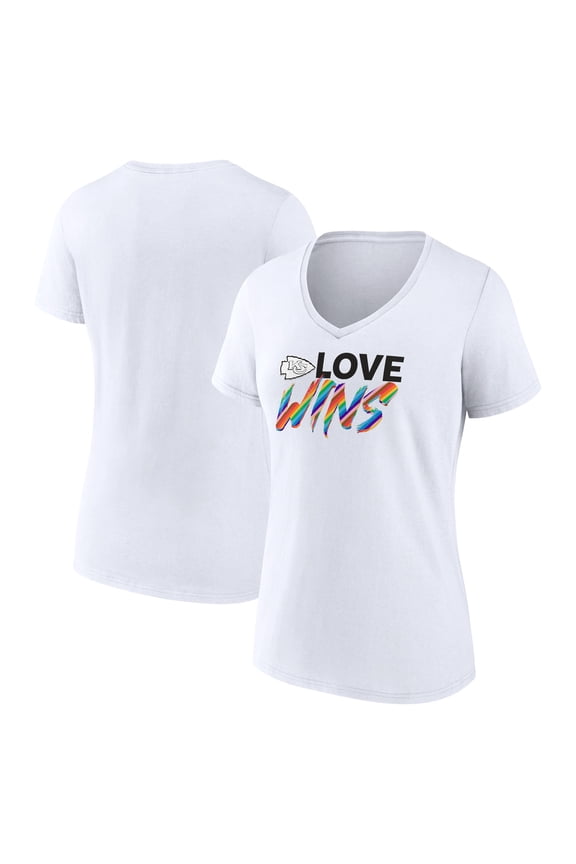Women's Fanatics White Kansas City Chiefs Love Wins V-Neck T-Shirt