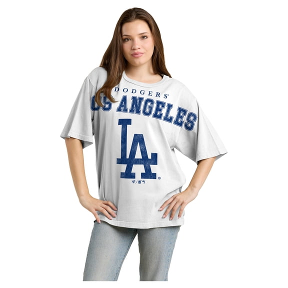 Women's Fanatics White Los Angeles Dodgers Relaxed Big Text T-Shirt
