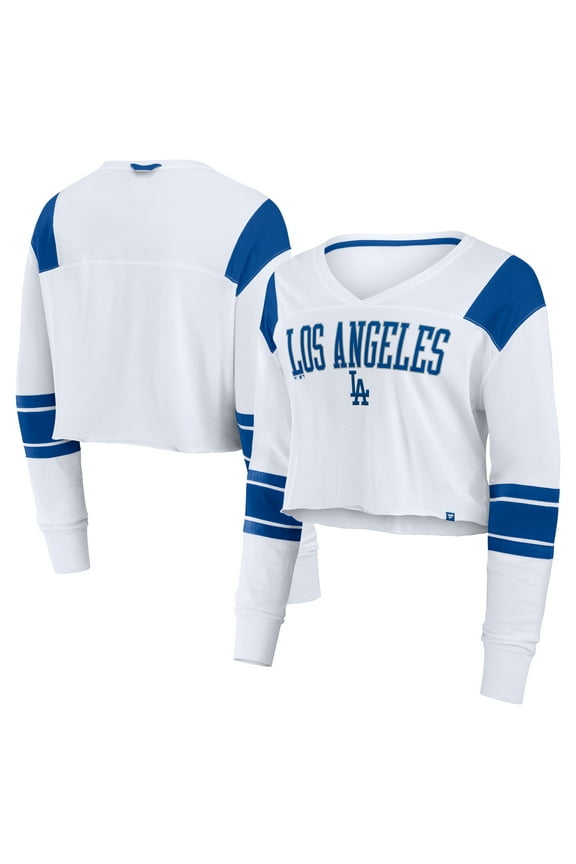 Women's Fanatics White Los Angeles Dodgers Stretch Cropped Fashion Long Sleeve T-Shirt