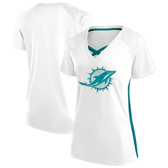 Women's Fanatics  White Miami Dolphins Plus Size Glitter Lace-Up V- Neck T-Shirt