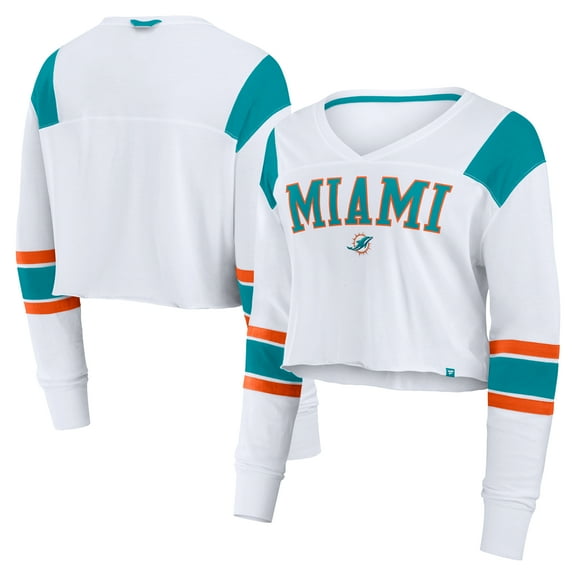 Women's Fanatics White Miami Dolphins Stretch Cropped Fashion Long Sleeve T-Shirt