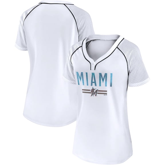 Women's Fanatics White Miami Marlins Play Calling Raglan V-Neck T-Shirt