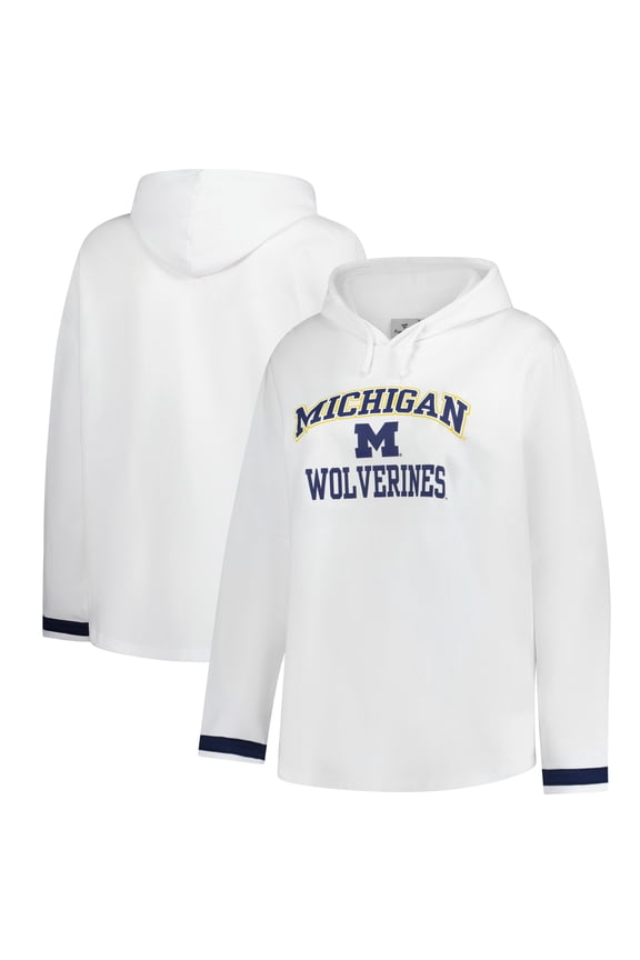 Women's Fanatics White Michigan Wolverines Plus Size Pullover Hoodie