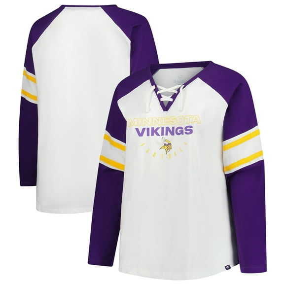 Women's Fanatics White Minnesota Vikings Plus Size Redzone Lace Up Long Sleeve T-Shirt