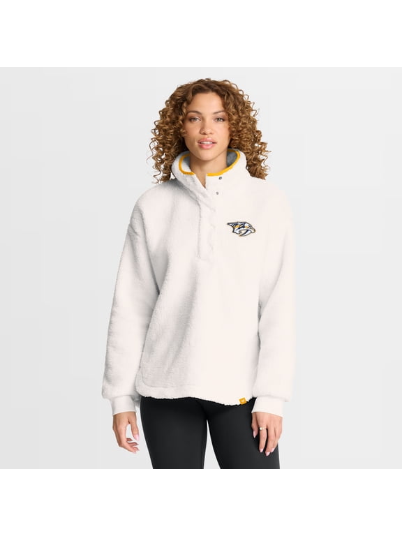 Women's Fanatics White Nashville Predators Rush Sherpa Half-Snap Pullover